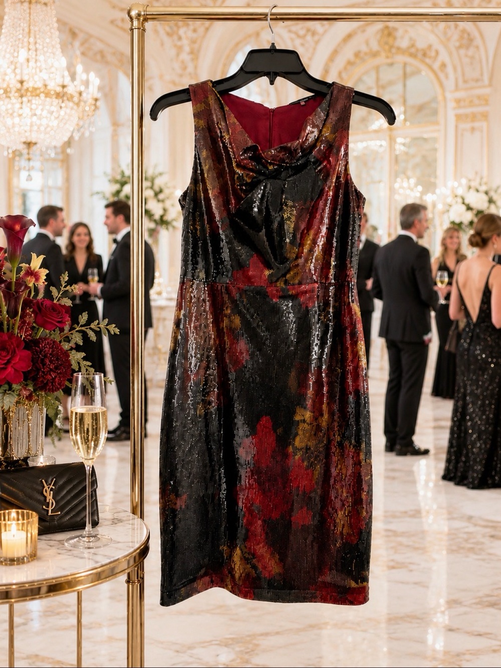 Elie Tahari Black and burgundy sequined dress size 4